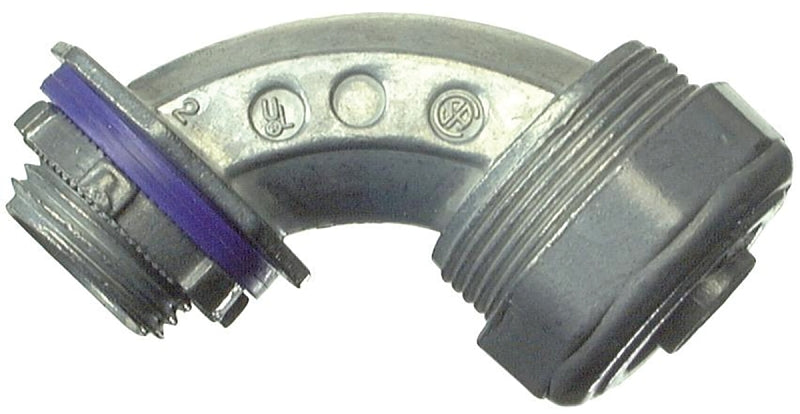 Halex 16905B Liquidtight Conduit Connector, 90 deg Angle, 1/2 in Compression, Zinc, Gray