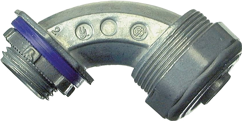 Halex 16907B Liquidtight Conduit Connector, 90 deg Angle, 3/4 in Compression, Zinc, Gray