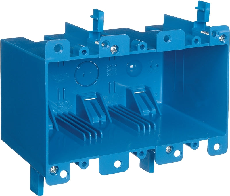 Carlon B355R Outlet Box, 3-Gang, PVC, Blue, Clamp