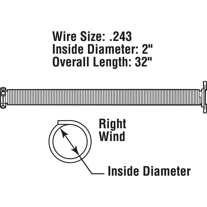 Prime-Line GD 12232 Torsion Spring, 2 in ID, 2 in OD, 32 in OAL, Carbon Steel