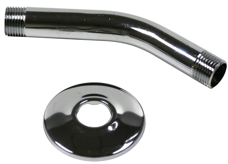 Plumb Pak PP22510 Shower Arm with Flange, 11 in H, 4-1/2 in W, 1/2 in Connection, IPS, 6 in L, Brass, Chrome Plated