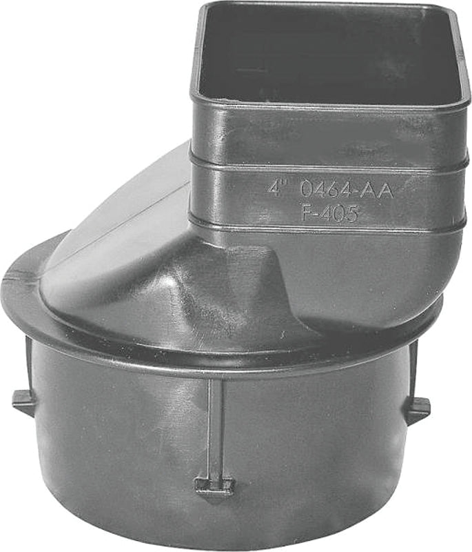 ADS 0465AA Single Wall Downspout Adapter, 4 x 4-1/4 x 3 in Connection, Pipe End, Polyethylene, Black