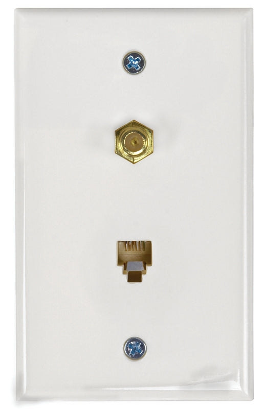 Zenith TW1002CPW Coax and Phone Jack Wallplate, 4-1/2 in L, 2-3/4 in W, White
