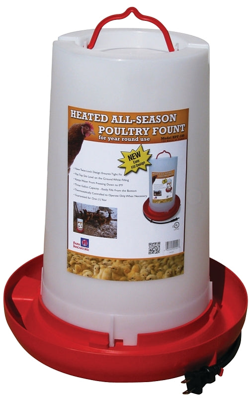 Farm Innovators HPF-100 Poultry Fount, 3 gal Capacity, Plastic, Red/White, Hanging Mounting