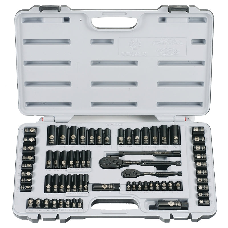 STANLEY 92-824 Socket Set, Chrome, Black