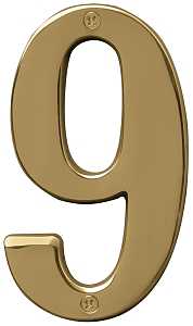 Hy-Ko BR-51PB, Prestige Series BR-51PB/9 House Number, Character: 9, 5 in H Character, Solid Brass, Pack of 3