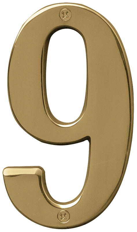 Hy-Ko BR-51PB, Prestige Series BR-51PB/9 House Number, Character: 9, 5 in H Character, Solid Brass, Pack of 3