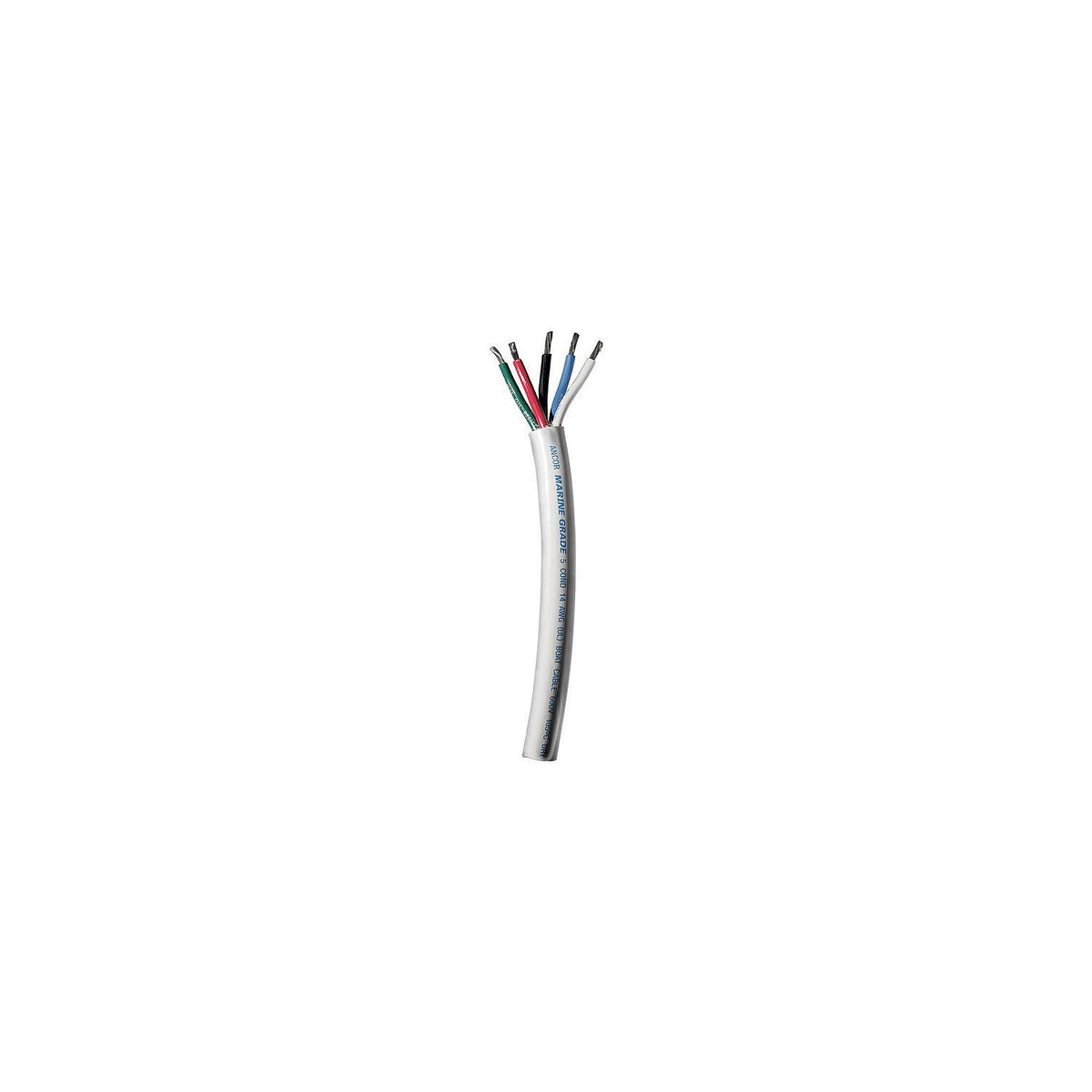 Ancor 155010 Marine Grade Tinned Copper White Flat Signal Cable, 14/5 AWG, 100', Black/Blue/Green/Brown/Red