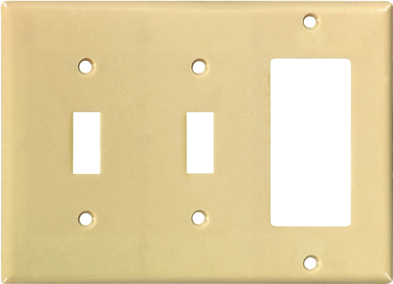 Eaton 2173V-BOX Combination Wallplate, 4-1/2 in L, 6-3/8 in W, Standard, 3-Gang, Thermoset, Ivory, High-Gloss, Flush