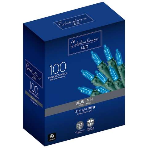 Celebrations Blue LED Mini Blue 100 ct String Christmas Lights 24.5 ft., Pack of 12