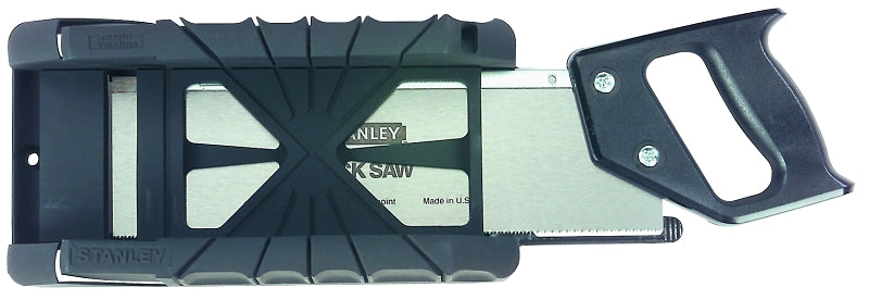 STANLEY 19-800 Miter Box with Saw, 12 in W Cutting, 22.5, 45, 90 deg Cutting Slot, Gray