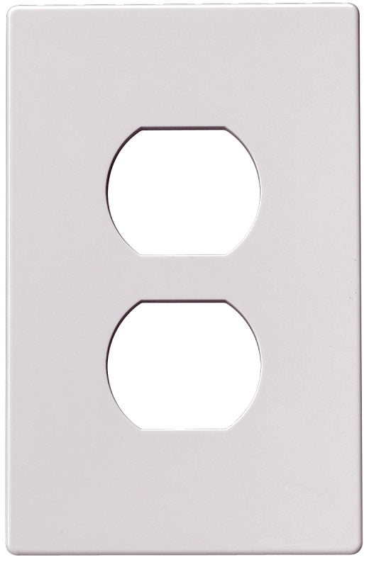 Eaton PJS8W Mid-Size Screwless Wallplate, 4-1/2 in L, 2-3/4 in W, 1-Gang, Polycarbonate, White, High-Gloss