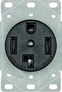 Eaton 1257-SP Power Receptacle, 3-Pole, 125/250 V, 30 A, Back Wiring, NEMA: NEMA 14-30R, Black