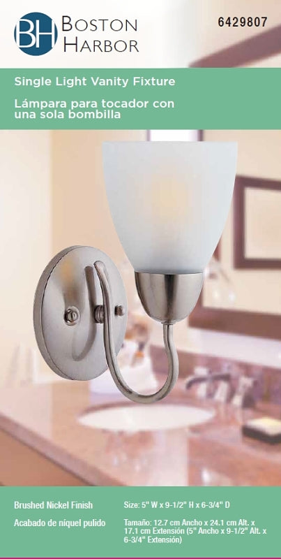 Boston Harbor A2242-73L Single Light Vanity Fixture, 60 W, 120 V, A19 or CFL, Steel, Brushed Nickel