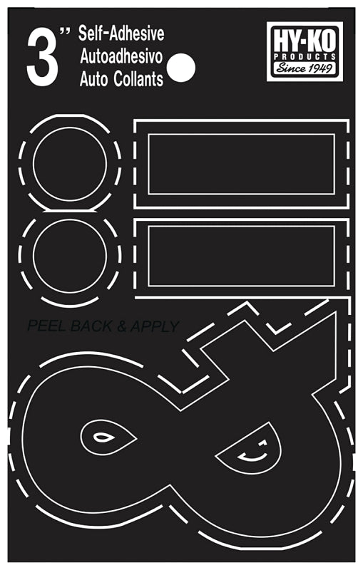 Hy-Ko 30400 Series 30437 Die-Cut Symbol Set, Character: . - &, 3 in H Character, Black Character, Vinyl, Pack of 10