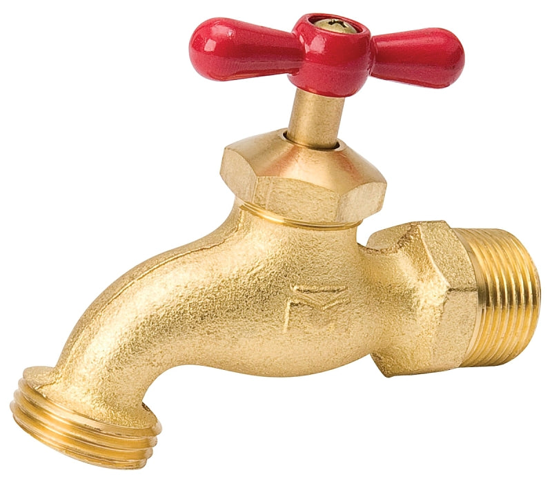 B & K 103-013 Heavy-Duty Hose Bibb, 1/2 x 3/4 in Connection, MPT x Male Hose, 125 psi Pressure, Brass Body, Antique