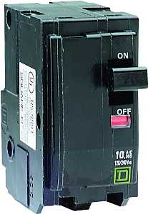Square D QO QO220CP Circuit Breaker, Mini, 20 A, 2-Pole, 120/240 VAC, 48 VDC, Plug, Black