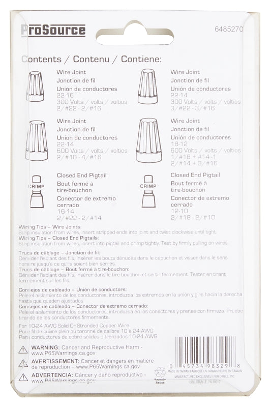 ProSource CP-323L Wire Cap Connectors Set, Plastic, For: 24 to 10 AWG Solid/Standard Copper Wire, 32 -Piece