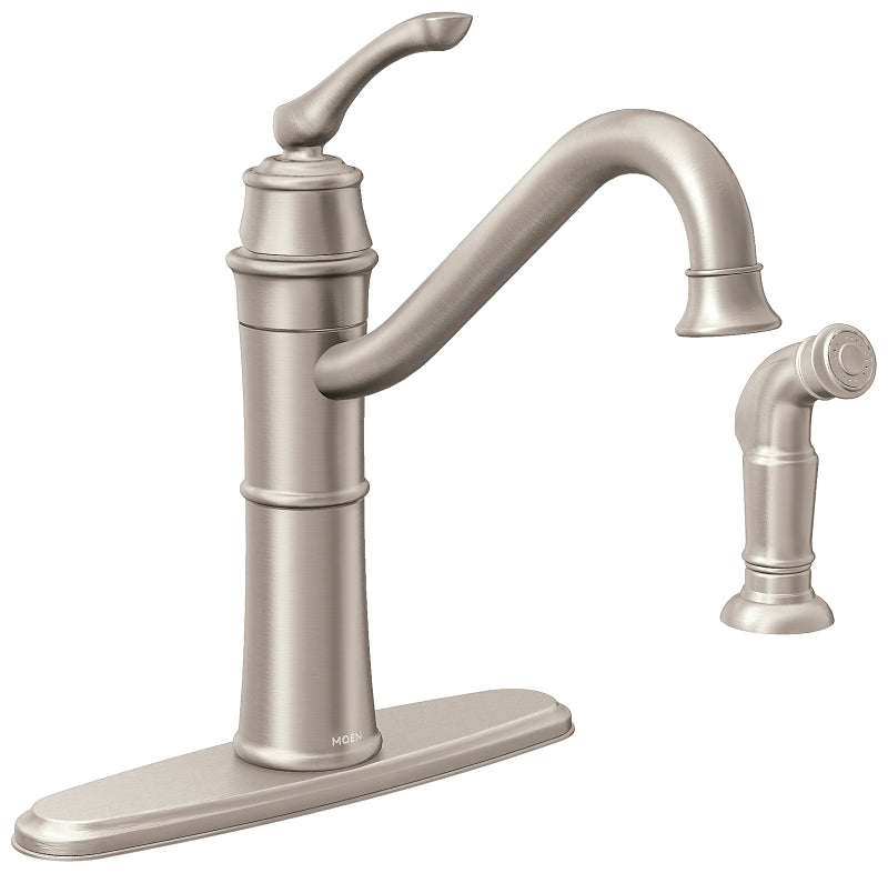 Moen Wetherly Series 87999SRS Kitchen Faucet with Sprayer, 1.5 gpm, 1-Faucet Handle, 2 or 4-Faucet Hole, Stainless
