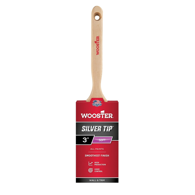 Wooster Silver Tip 5220-3 Paint Brush, 3 in W, Flat Brush, 2-15/16 in L Bristle, Polyester Bristle