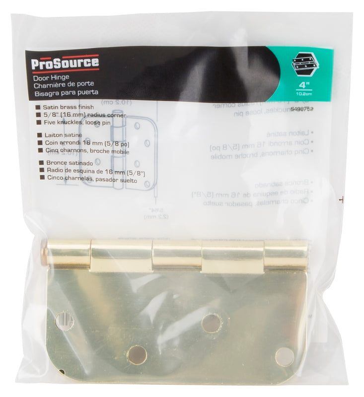 ProSource 20348US4 Door Hinge, 4 in H Door Leaf, 4 in W Door Leaf, 2.2 mm Thick Door Leaf, 4 x 4 in, Steel, Satin Brass