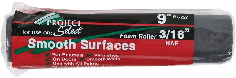 Linzer RC 227 Roller Cover, 3/16 in Thick Nap, 9 in L, Foam Cover, 12/PK