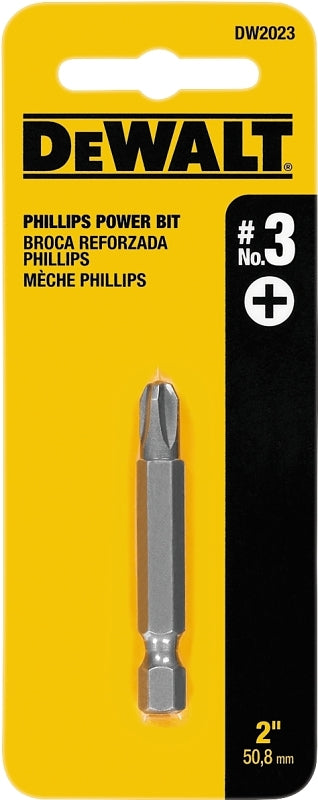 DEWALT DW2023 Power Bit, #3 Drive, Phillips Drive, 1/4 in Shank, Hex Shank, 2 in L, Steel