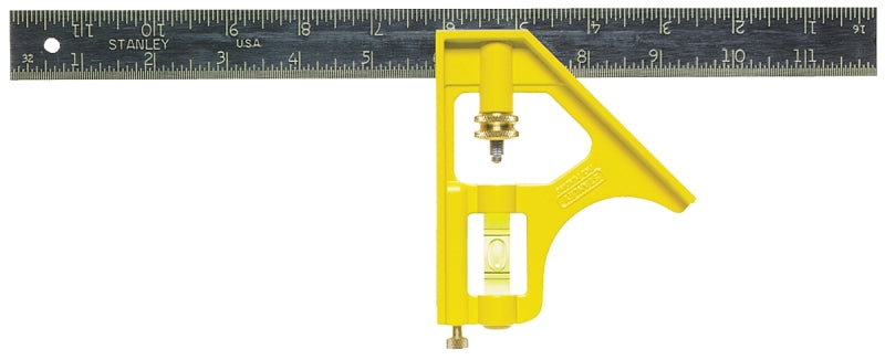 STANLEY 46-123 Combination Square, 12 in L Blade, 1/8 in, 1/16 in Graduation, Steel Blade