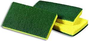 Scotch-Brite 74 Scrub Sponge, 6.1 in L, 3.6 in W, 0.7 in Thick, Cellulose/Fiber/Mineral/Resin, Green/Yellow, Pack of 20