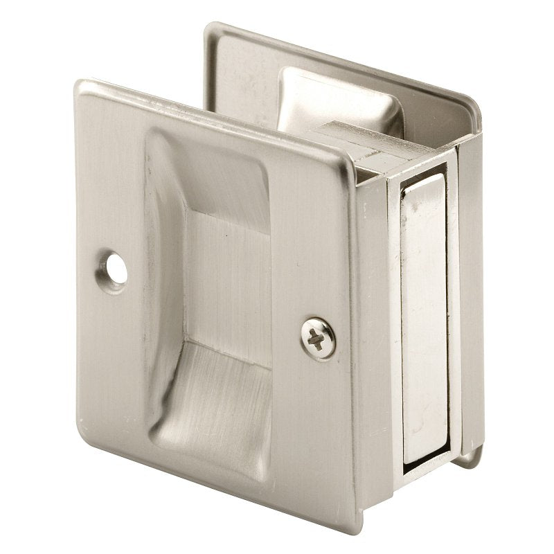 Prime-Line N 7238 Pocket Door Pull, 1-3/8 in W, 2-1/2 in D, 2-3/4 in H, Brass, Satin Nickel