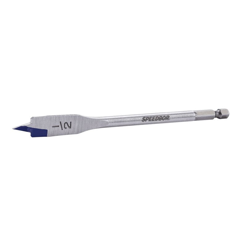 Irwin SPEEDBOR 88808 Spade Drill Bit, 1/2 in Dia, 6 in OAL, Standard Length, Flat Flute, 1/4 in Dia Shank, Hex Shank