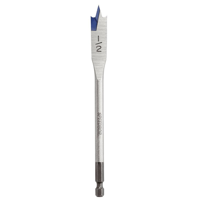 Irwin SPEEDBOR 88808 Spade Drill Bit, 1/2 in Dia, 6 in OAL, Standard Length, Flat Flute, 1/4 in Dia Shank, Hex Shank
