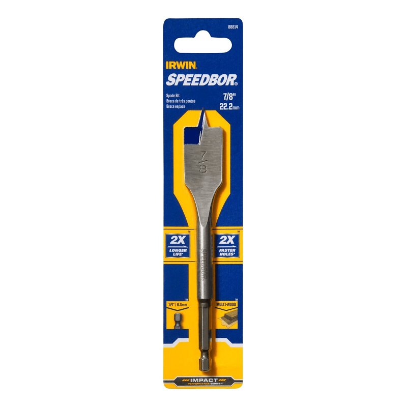 Irwin SPEEDBOR 88814 Spade Drill Bit, 7/8 in Dia, 6 in OAL, Standard Length, Flat Flute, 1/4 in Dia Shank, Hex Shank