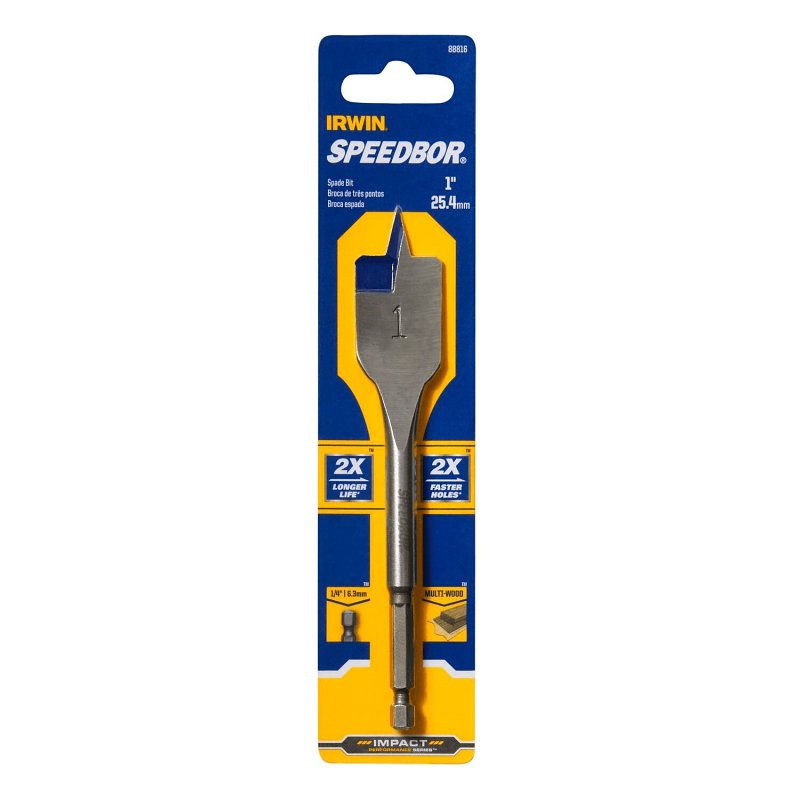 Irwin SPEEDBOR 88816 Spade Drill Bit, 1 in Dia, 6 in OAL, Standard Length, Flat Flute, 1/4 in Dia Shank, Hex Shank