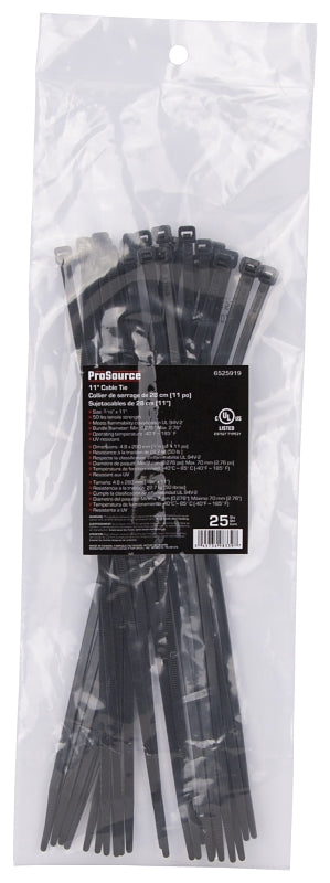 ProSource CV280W-253L Cable Tie, 11 inches, 50lb Tensile Strength, Self-Lock Locking, Nylon, Black