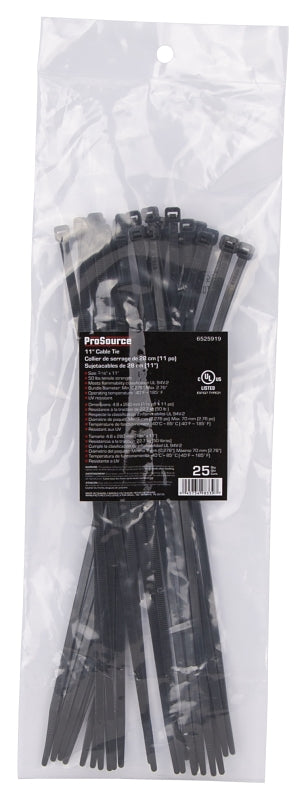 ProSource CV280W-253L Cable Tie, 11 inches, 50lb Tensile Strength, Self-Lock Locking, Nylon, Black
