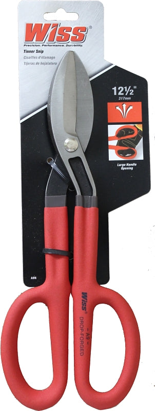 Wiss WDF12S Tinner Snip, 12.28 in OAL, 2-3/4 in L Cut, Long, Straight Cut, Steel Blade, Black/Rawhide Handle