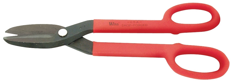 Wiss WDF12S Tinner Snip, 12.28 in OAL, 2-3/4 in L Cut, Long, Straight Cut, Steel Blade, Black/Rawhide Handle