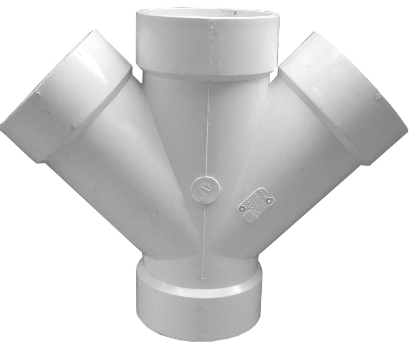 Canplas 192354Z DWV Double Pipe Wye, 4 in, Hub, PVC, White, SCH 40 Schedule