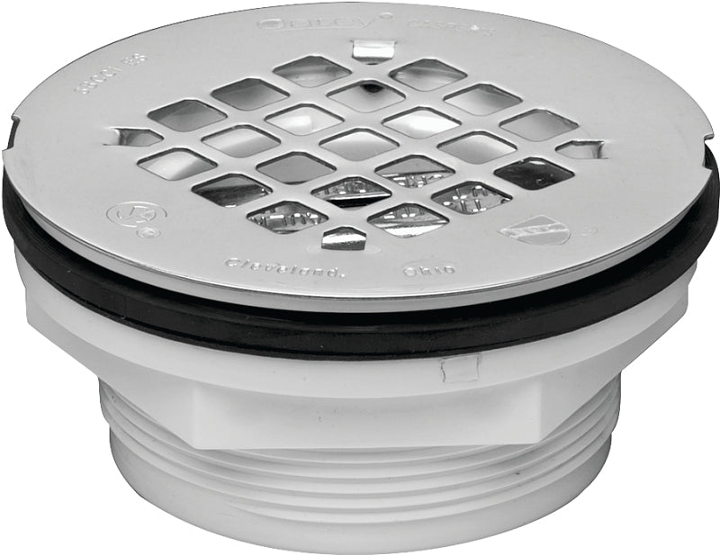 Oatey 42099 Shower Drain, PVC, White, Specifications: Snap-In Cover Design, Round Shape