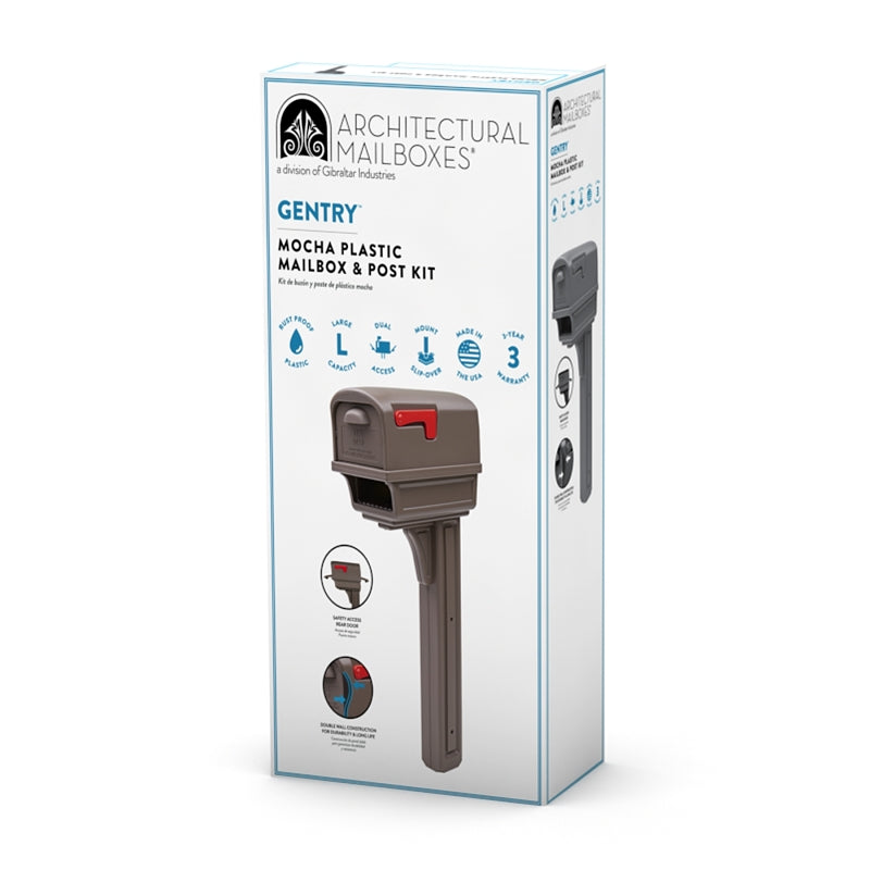 Gibraltar Mailboxes Gentry Series GGC1M0000 Mailbox Post Combo, 1000 cu-in Mailbox, Plastic Mailbox, Plastic Post, Mocha