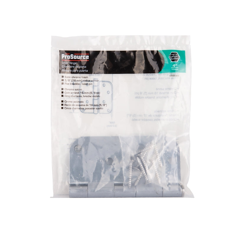 ProSource 20348SCX Door Hinge, Steel, Satin Chrome, Loose Pin, 180 deg Range of Motion, Screw Mounting