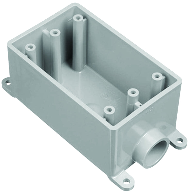 Carlon E980DFN-CTN Switch Box, 1-Gang, 1-Outlet, 1/2 in Hub, PVC, Gray