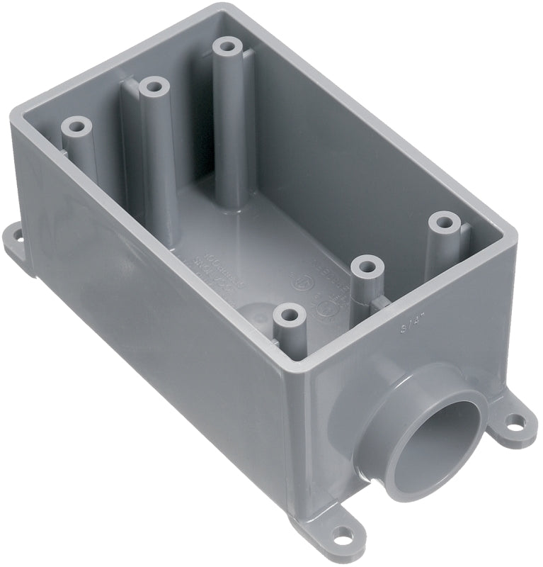Carlon E980EFN-CTN Switch Box, 1-Gang, 1-Outlet, 3/4 in Hub, PVC, Gray