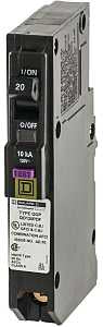 Square D QO120PDFC Circuit Breaker, CAFCI, Mini, 20 A, Plug, 1-Pole, 120 V