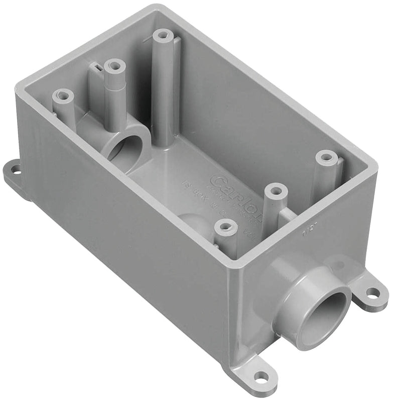 Carlon E981EFN-CTN Switch Box, 1-Gang, 2-Outlet, 3/4 in Hub, PVC, Gray