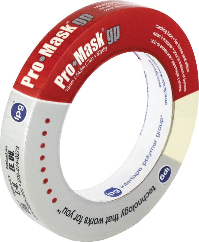 IPG 5100-.75 Masking Tape, 60 yd L, 0.7 in W, 5 mil Thick, Crepe Paper/Synthetic Rubber Backing, Beige