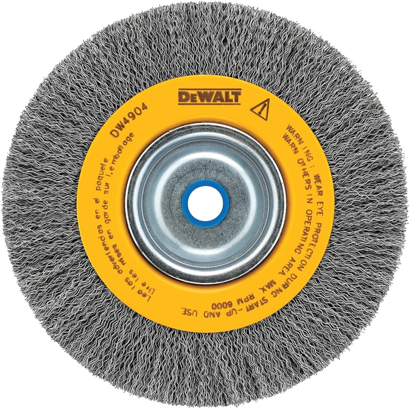 DEWALT DW4904 Wire Wheel Brush, 6 in Dia, 5/8 to 1/2 in Arbor/Shank, Crimped, Knotted Bristle, 0.014 in Dia Bristle