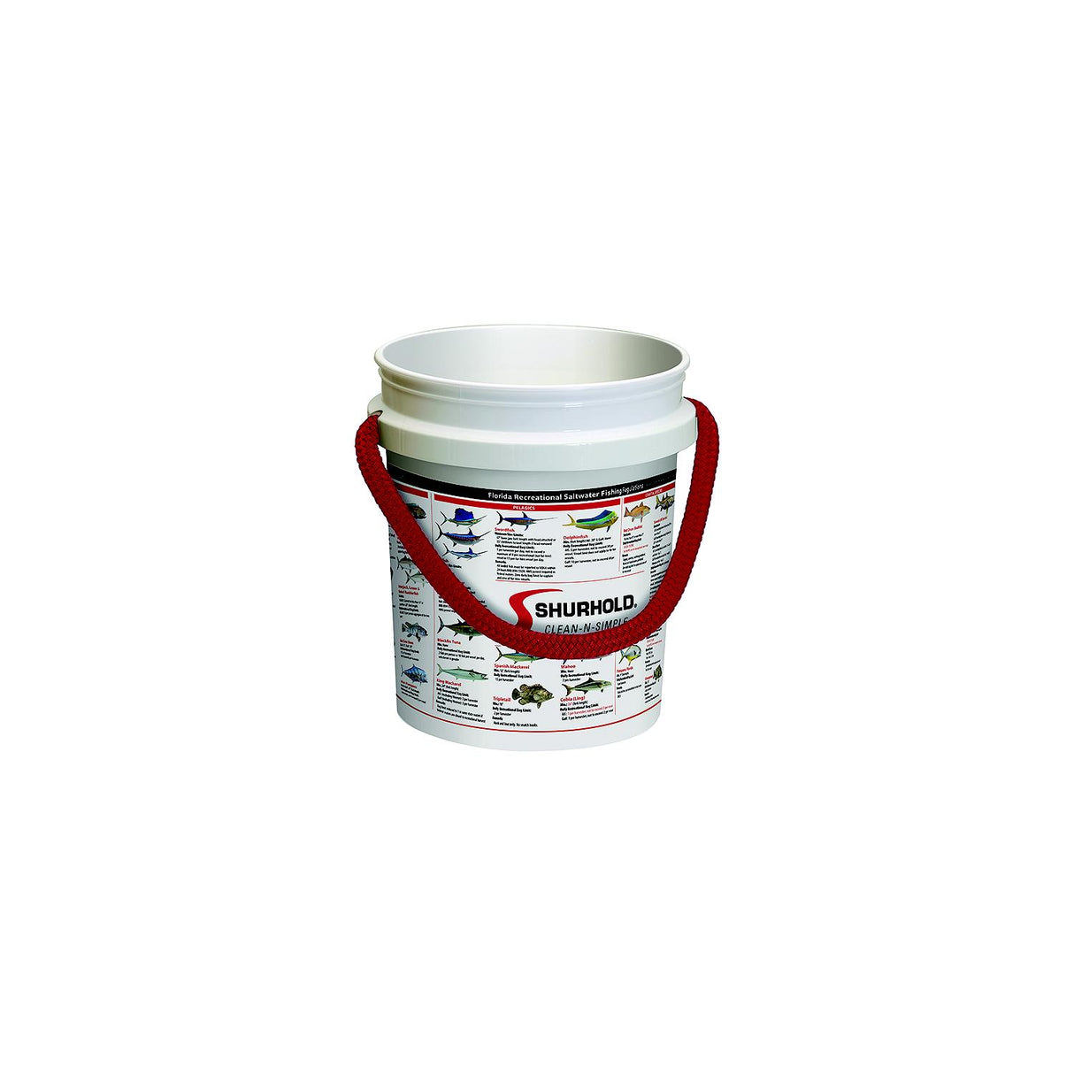 Shurhold 2451FFR Rope Handle Bucket, 5 Gal., White w/Florida Fishing Regulations Graphics