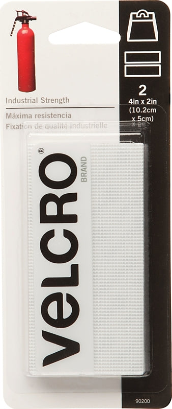 VELCRO Brand 90200 Hook and Loop Fastener, 2 in W, 4 in L, Nylon, White, Rubber Adhesive